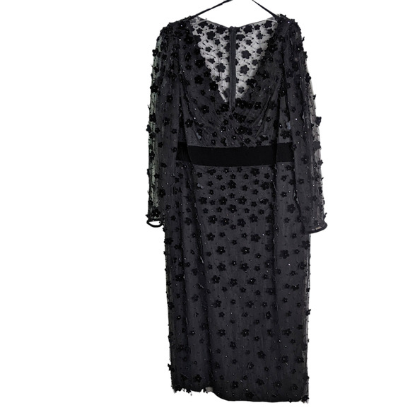 Mac Duggal 18 black Embellished V Neck Illusion Long Sleeve Column Midi dress - Picture 5 of 7